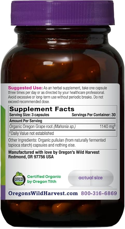 Oregon's Wild Harvest, Certified Organic Oregon Grape, Berberine Supplement, 1140 mg, 90 Count