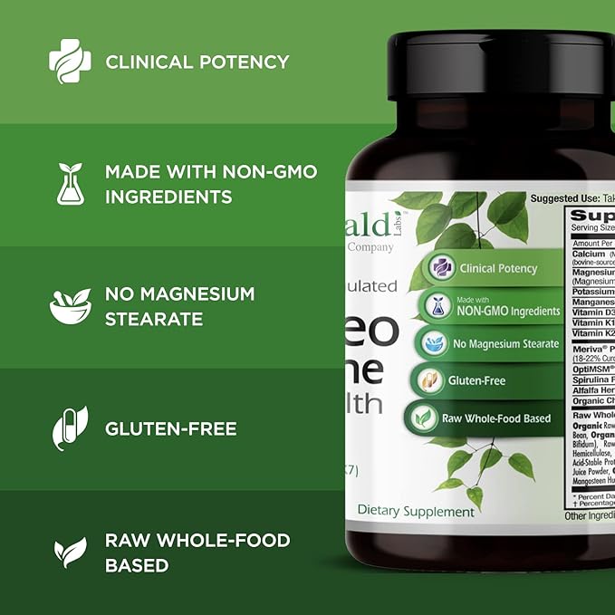 EMERALD LABS Osteo Bone Health - Immune Support & Bone & Joint Supplement with Vitamin D3, K2, Calcium, Magnesium, OptiMSM, Meriva Phytosome & More - 180 Vegetable Capsules