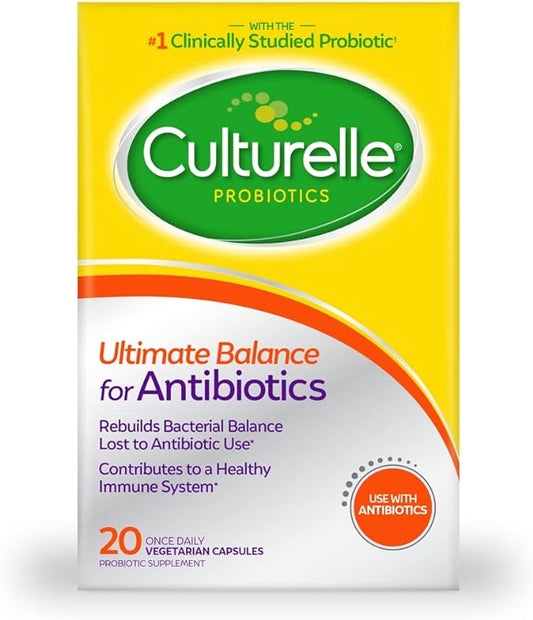 Culturelle Probiotics Ultimate Balance Probiotic for Use with Antibiotics - 20 Count – Probiotic Capsules Help Restore Good Bacteria Lost During Antibiotic Use & Contribute to A Healthy Immune System