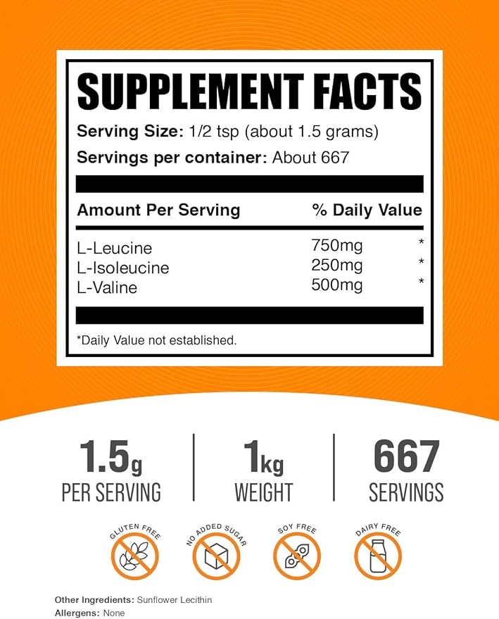 BulkSupplements.com BCAA 3:1:2 Powder - Branched Chain Amino Acids, BCAA Supplements, BCAA Powder - BCAAs Amino Acids Powder, Unflavored, 1500mg per Serving - 667 Servings, 1kg (2.2 lbs)