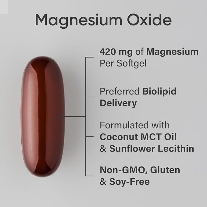 Sports Research® Magnesium Oxide 420mg with Coconut MCT Oil - Magnesium Supplement for Muscle, Nerve, and Bone Support* - Gluten-Free, Non-GMO - 90 Softgels
