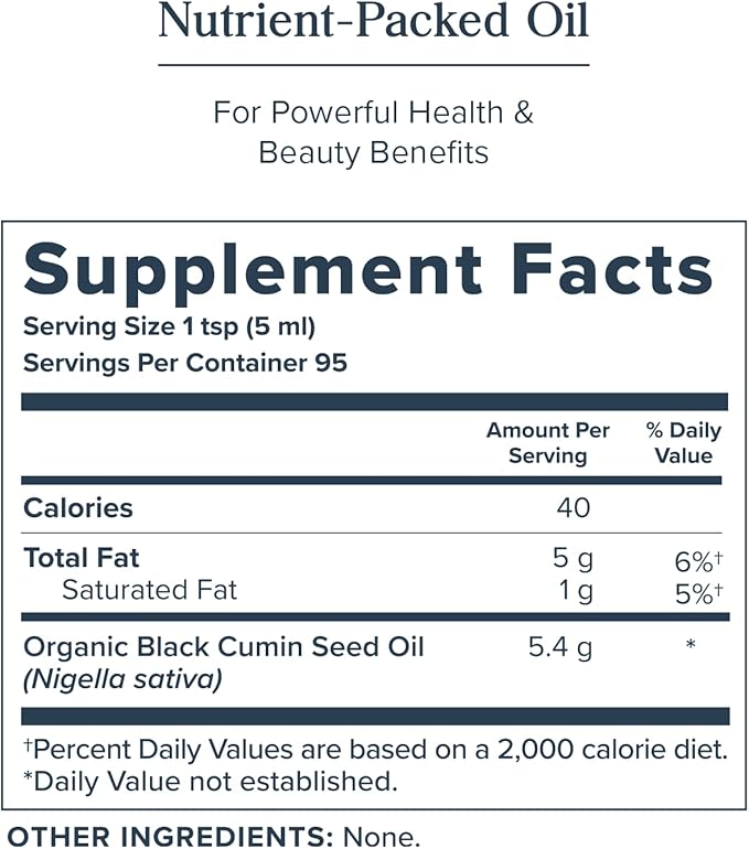 HERITAGE STORE Black Seed Oil, Organic, Cold Pressed, Nigella Sativa Supplement with Thymoquinone, Omega 3 6 9, Antioxidant, Immune and Joint Support, Vegan, 16oz