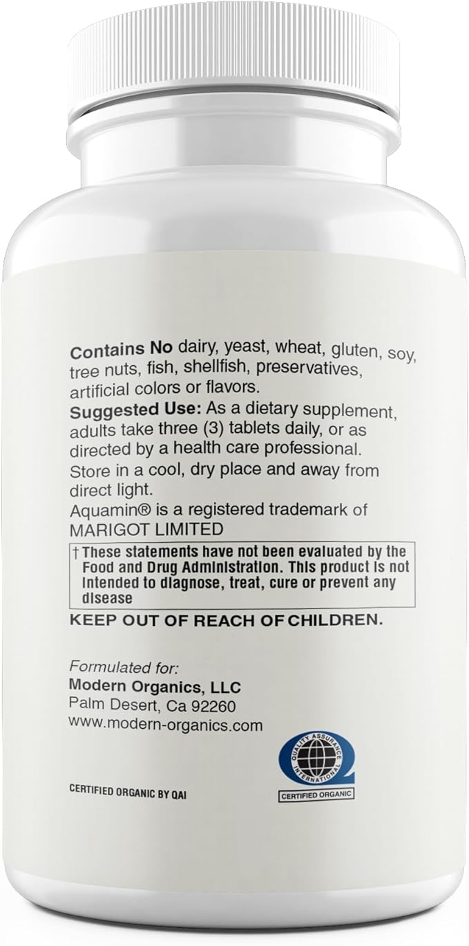 Plant Calcium | 1000mg Certified Organic Whole Food Calcium from Organic Icelandic Red Algae with Vitamin D3, Vitamin K2 and Magnesium | 72 Trace Minerals | 90 Vegan Tablets