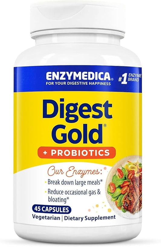 Enzymedica Digest Gold + Probiotics, 2-in-1 Formula for Gut Health, Digestive Enzymes & 1.5 Billion Active Probiotic Cultures, 45 Count