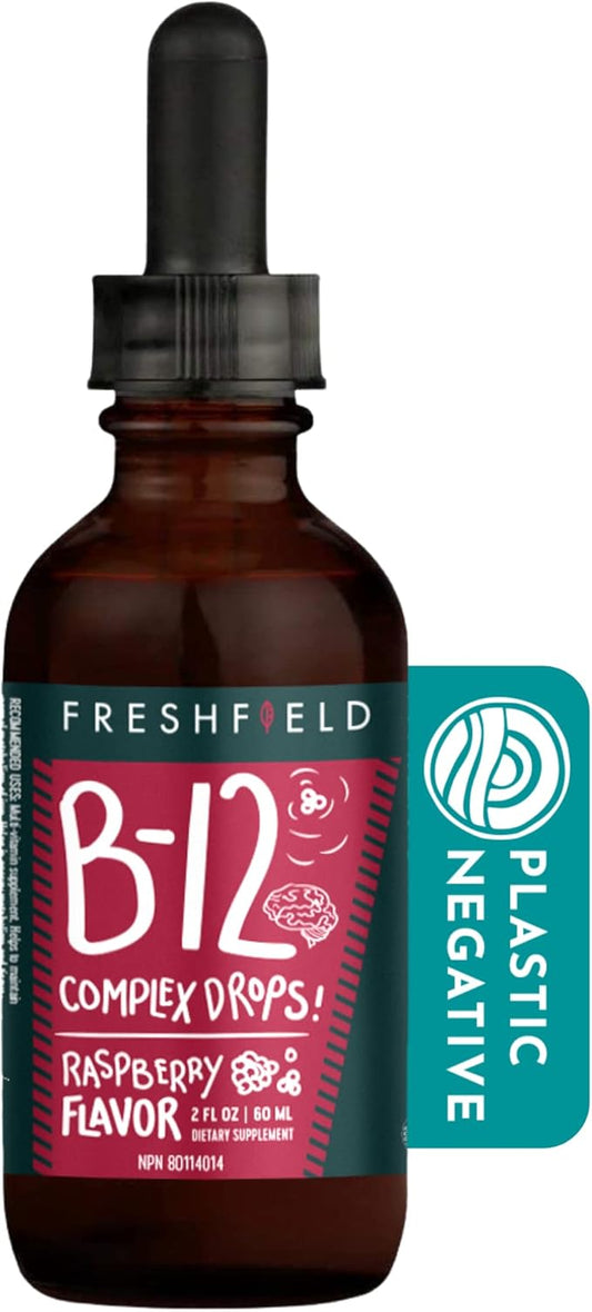 Freshfield B Complex Drops: B12, B2, B3, B5, and B6, Vegan-Friendly Liquid Formula, Enhanced Absorption | 1200 mcg Methylcobalamin | Energize, Elevate Mood, and Support Heart Health