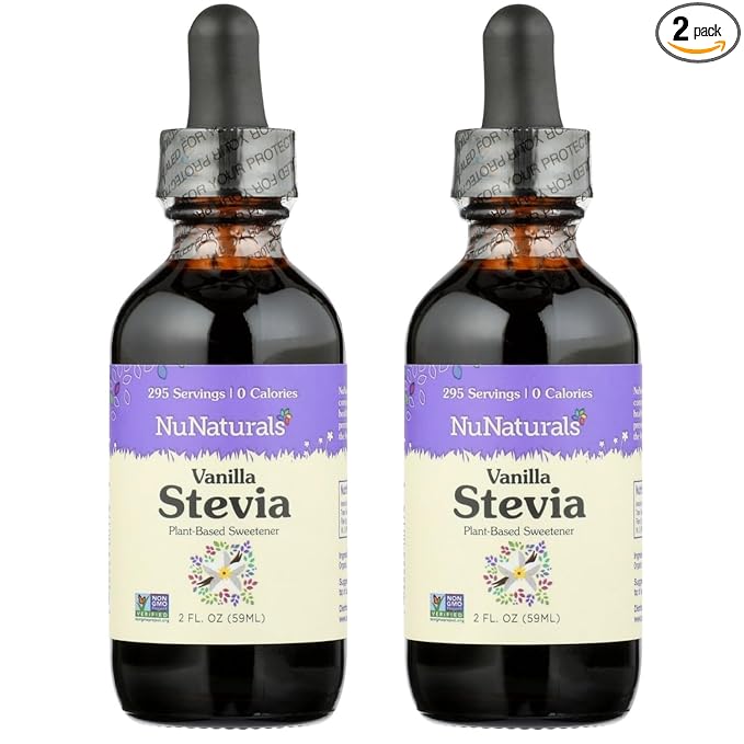 NuNaturals Liquid Vanilla Stevia, Sugar-Free Sweetener, Plant-Based Sugar Substitute, Zero Calorie, 2oz (2-Pack)