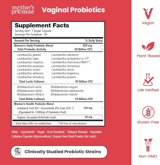 Vaginal Probiotics for Women pH Balance | 50 Billion CFU Womens Probiotic + Cranberry Pills for Vaginal Health, Healthy Odor, Yeast, Urinary Tract | Vegan Women's Probiotics and Prebiotics Supplement