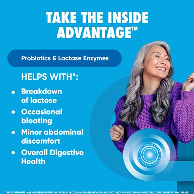 Digestive Advantage Lactose Defense Enzymes + Probiotics for Women & Men Occasional Bloating, Lactose Breakdown, Minor Abdominal Discomfort, Immune Support, 96 Count Capsules (2 Pack)
