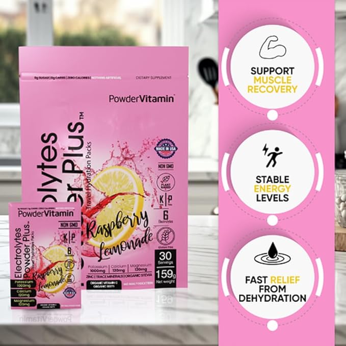Electrolytes Powder Plus, Keto, Raspberry Lemonade, Sugar Free, 1000mg Potassium, 120mg Calcium, 120mg Magnesium, Non-GMO, Zero Calories, 30 Hydration Packets