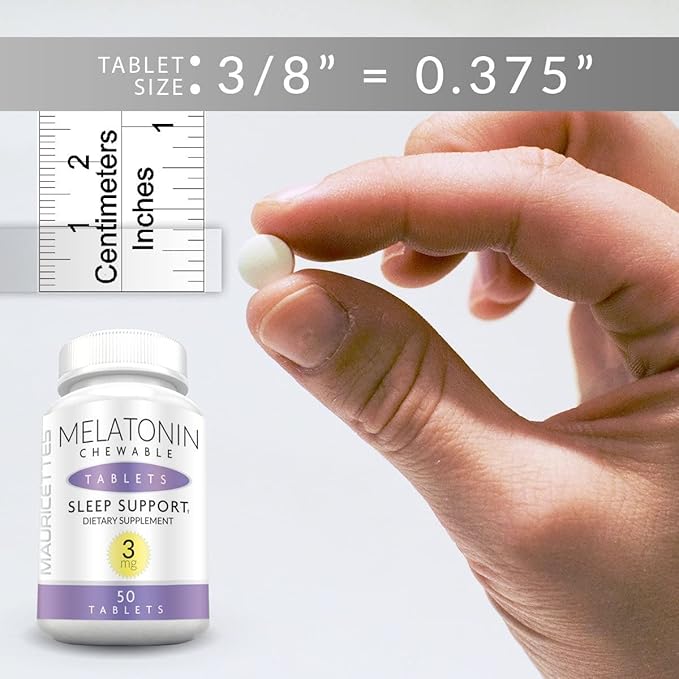 Natural Melatonin 3mg Chewable Tablets - Fast Acting 3 mg Sleeping Pills for Kids, Teens, and Adults, Unflavored, Non Addictive, Dissolvable Sleep Support Aid, 50 Chewables