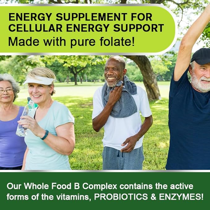 Vitamin B-Complex - Natural Whole Food Supplement, 100% Vegan Sourced + Metabolism, Immune & Digestive Support! 120 Capsules 60 Day Supply