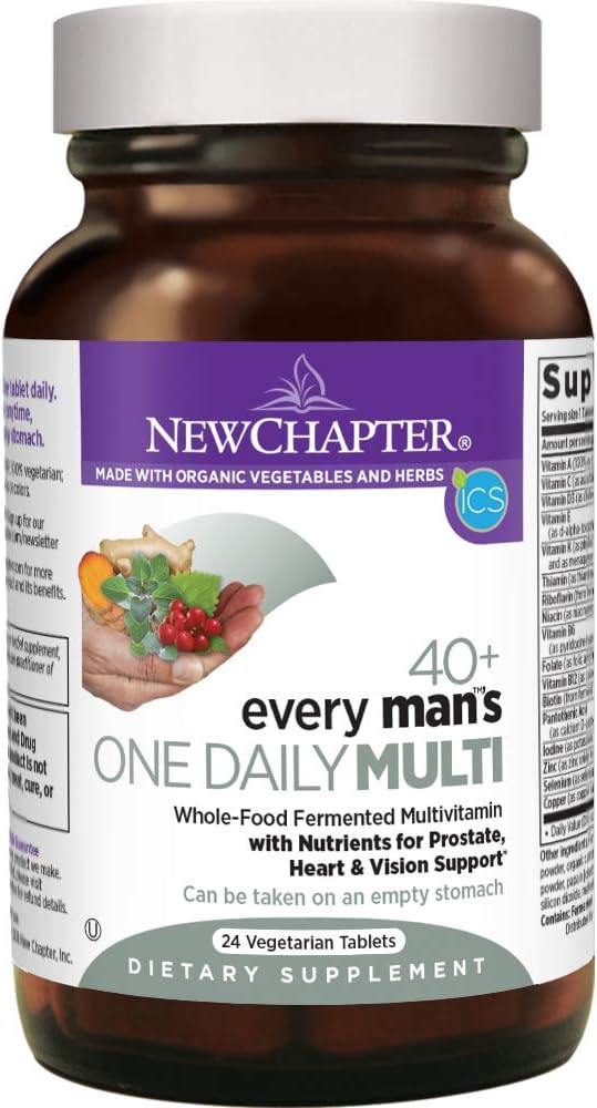 New Chapter Men's Multivitamin, Every Man's One Daily 40+, Fermented with Probiotics + Saw Palmetto + B Vitamins + Vitamin D3 + Organic Non-GMO Ingredients - 24 Count