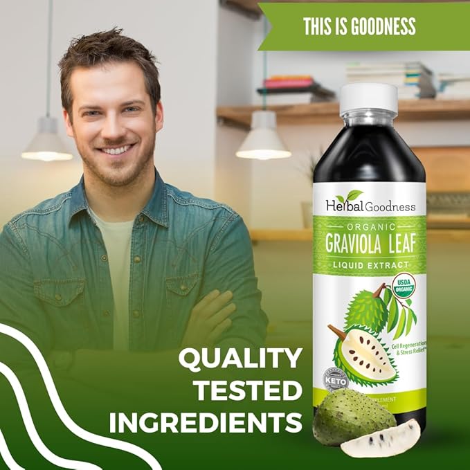 Herbal Goodness Soursop Graviola Leaf Extract 15X Strength – Organic Soursop Bitters Liquid Drop for Cell Support, Regeneration, Relax, Immune Boost, Stress Relief, Liver & Sleep Support, 12oz