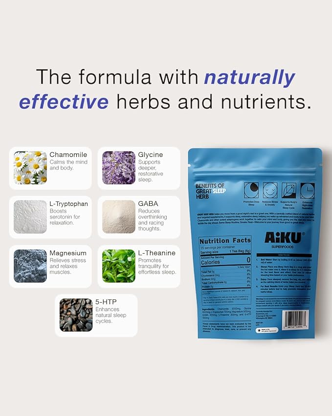 Great Sleep Herb | for Restful Sleep & Relaxation | Chamomile Tea with GABA, Magnesium & 5-HTP | Premium Herbal Sleep Support | USA Made - 15 Tea Bags (15 Day Supply)
