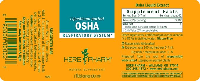 Herb Pharm OSHA Root Liquid Extract for Respiratory Support - 1 Ounce (Pack of 2)