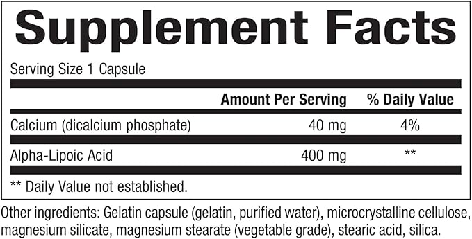 Natural Factors Alpha-Lipoic Acid 400 mg, Whole Body Antioxidant Support, 60 Capsules