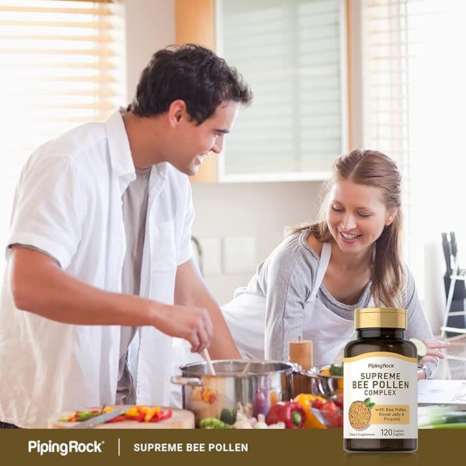 Piping Rock Bee Pollen Complex Capsules | 120 Caplets | Pills with Bee Propolis Plus Royal Jelly | Supplement for Men & Women | Non-GMO, Gluten Free