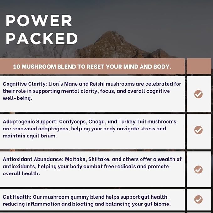 Vital Mushroom, Super Complex Blend Gummies, Nootropic, Cognitive Clarity, Gut Support, Immune Fortifying, Delicious Raspberry Flavor.