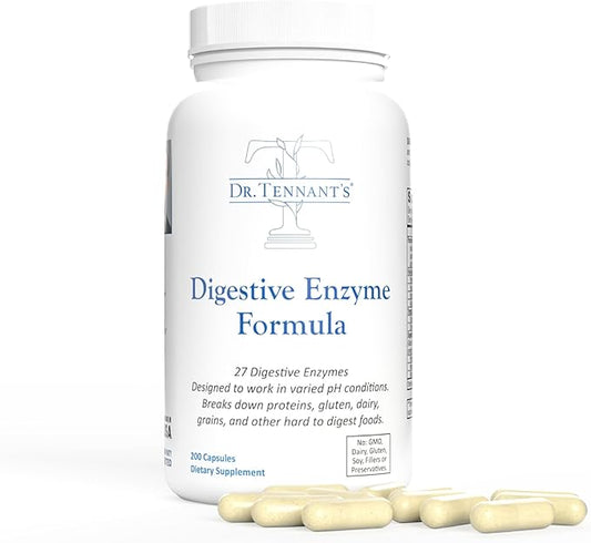 Dr. Tennant's Digestive Enzymes | GERD, Heartburn & Acid Reflux Relief | Supports Gut Health & Bloating Relief | 2X DPP-IV Enzyme for Gluten Digestion | 200 Capsules