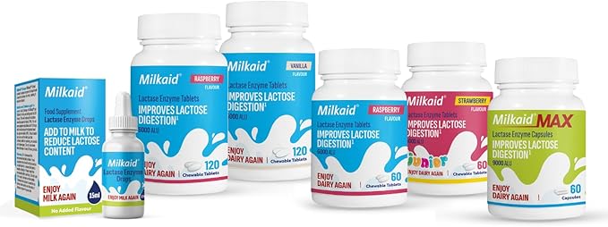 Milkaid Max Capsules for Lactose Intolerance Relief with Lactase Enzyme, Dietary Supplement to Help Prevent Gas, Bloating & Diarrhea Due to Lactose Sensitivity | 9000 ALU (60 Capsules, Unflavored)