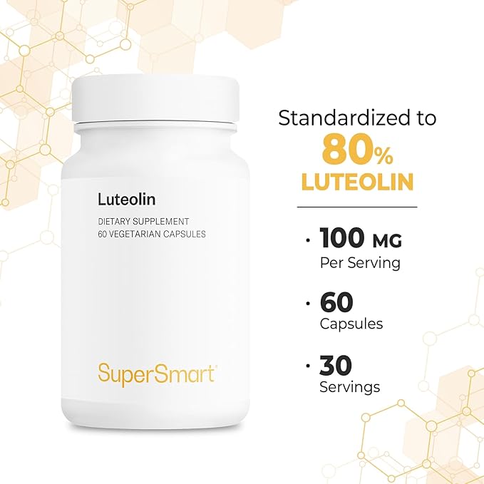 Supersmart - Luteolin 100mg per Day (80% Flavonoid) - Brain, Memory & Nervous System Support Supplement | Non-GMO & Gluten Free - 60 Vegetarian Capsules