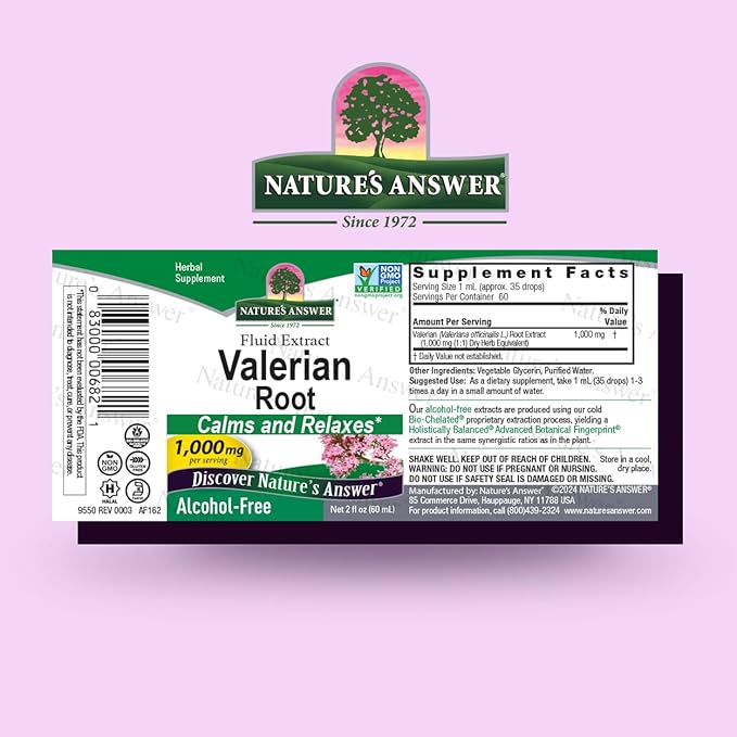 Nature's Answer Valerian Root 2 Ounce Extract - Alcohol-Free, Gluten Free, Kosher, Non-GMO, Made in USA - Calming & Relaxation Support - Valerian Root for Sleep, Rest Aid