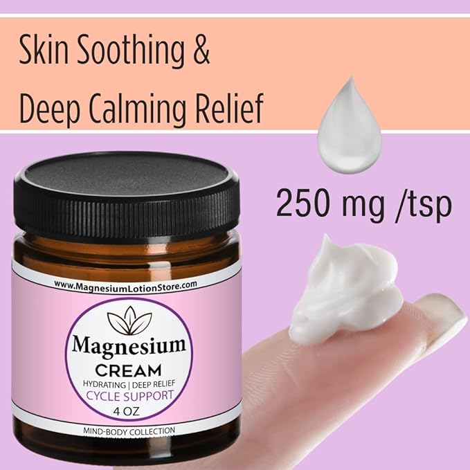 Magnesium Cream with Cycle Support Essential Oil Scent – Moisturizing & Balancing Aroma, 4oz USA Made