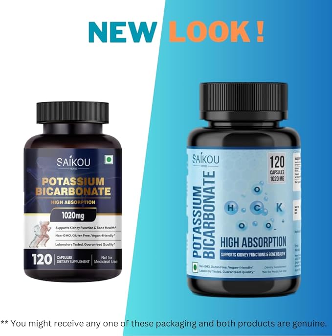 Potassium Supplement 1020mg High Absorption Potassium Bicarbonate- 120 Capsules Supports Electrolyte Balance, Kidney and Bone Health