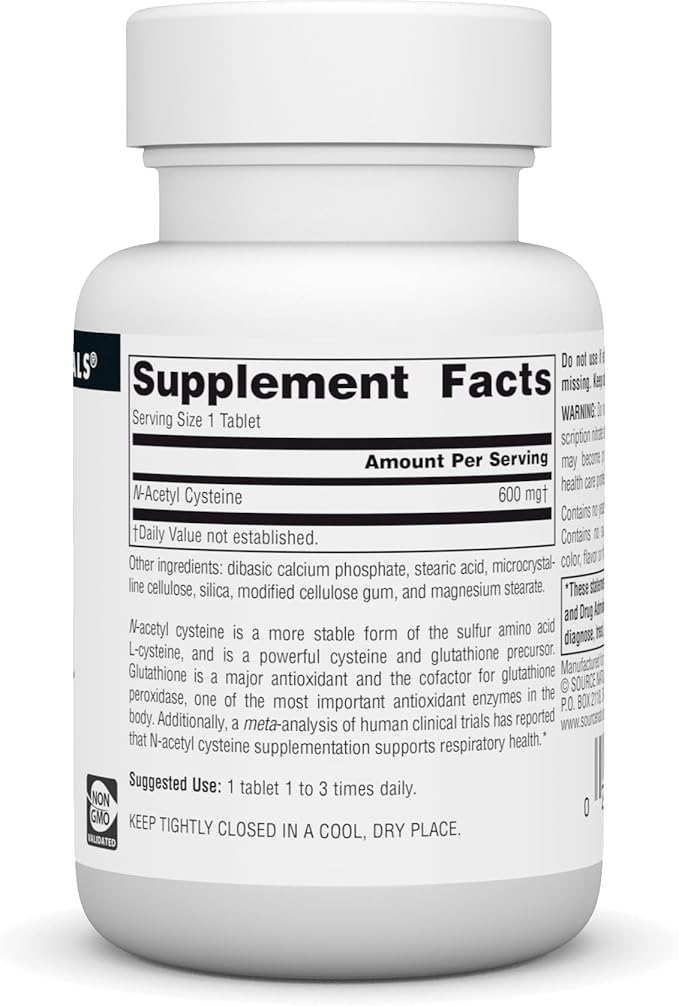 Source Naturals N-Acetyl Cysteine Antioxidant Support 600 mg Dietary Supplement That Supports Respiratory Health* - 30 Tablets