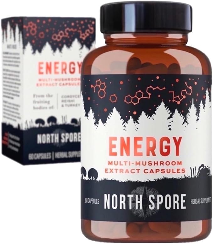 Organic ‘Energy’ Mushroom Supplement | Stamina & Endurance | 60 Day Supply | High Potency Blend | Cordyceps, Reishi, Turkey Tail | 100% Fruiting Body Extracts | Vegan, Non-GMO | Made in USA