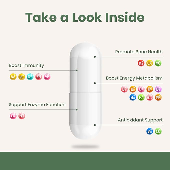 Multivitamin for Women & Men - Mens & Womens Multivitamin for Bone, Skin & Immune Health Support, 21 in 1 Multivitamins Supplement, Multivitamins with Gluten & Allergen Free, Non GMO, 60 Capsules