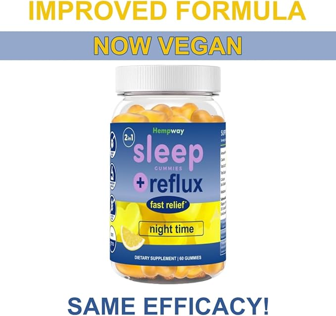 Reflux Raft Antacid Gummies | Fast Acting | 2 in 1 Sleep and Acid Reflux Relief Nighttime | clinically Studied Ingredients| Non-GMO Gluten Free Sugar Free | Lemon 60 Vegan Gummies
