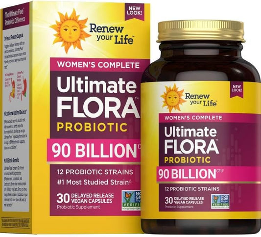 Ultimate Flora Probiotics for Women 90 Billion CFU Delayed Release Vegan Capsules | Vaginal | Digestive Health | Immune Health | Dairy Free | 30 Count