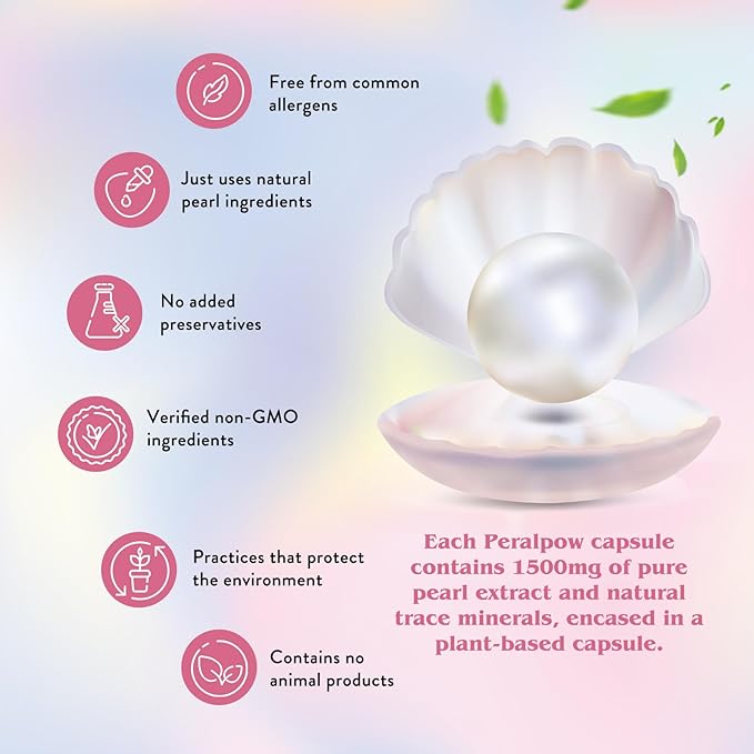 Organic Pearl Powder Capsules 1500mg | Premium Pearl Extract for Skin Radiance, Eye Wellness & Nail Resilience | 100% Natural Calcium & Amino Acids | Non-GMO, Vegan, 60 Capsules
