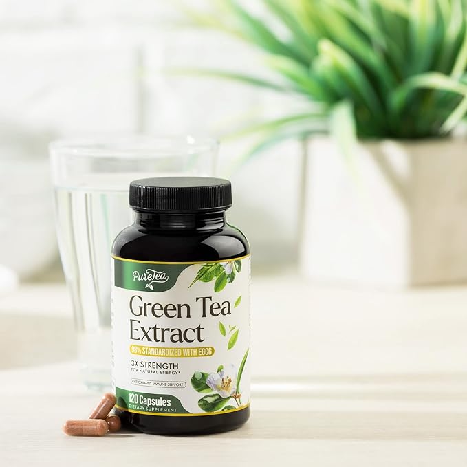 Green Tea Extract Pills 1000mg with EGCG for Heart Support with Antioxidants - 98% Standardized Polyphenols - 3X Absorption Green Tea Capsules for Natural Energy, Gentle Caffeine - 120 Capsules