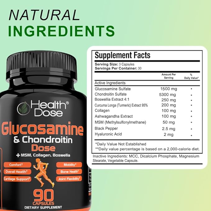 Glucosamine Plus Premium Joint Support - with MSM, Collagen & Boswellia - 90 Capsules - Antioxidant Properties for Cartilage Support, Joint Health & Mobility Pack of 2.