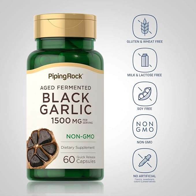 Piping Rock Black Garlic Capsules 1500mg | 60 Count | Aged and Fermented | Non-GMO, Gluten Free
