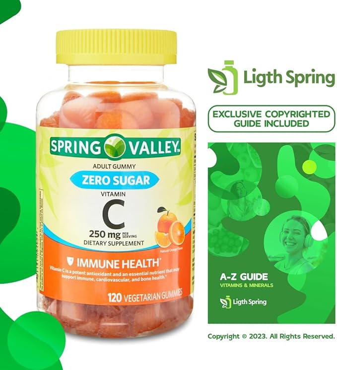 Zero Sugar Vitamin C Gummies Dietary Supplement, 250 mg, 120 Ct Bundle with Exclusive Vitamins & Minerals - A to Z - Better Ligth&Spring Guide