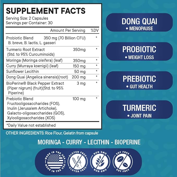 Pro Optimize Probiotics for Women, Menopause, 70 Billion CFU, Digestive Health - Relief for Bloating, Hot Flashes, Joint Support, Night Sweats - Gut Health & Metabolism - Dong Quai (120 (Pack of 2))