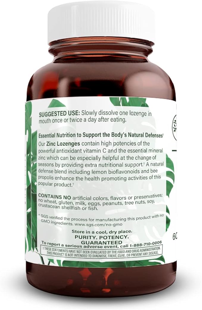 Natural Nutra Zinc Lozenges with Vitamin C, Lemon Flavor, Support Immune, Nervous System & Bone Strength, Fortified with Bioflavonoids and Bee Propolis, Sublingual Zinc Gluconate, 60 Vegetarian