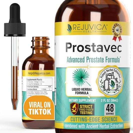 Prostavec Advanced Prostate Support Supplement - Liquid Formula for Faster Absorption with Pygeum, Saw Palmetto, Stinging Nettle + Turmeric & Damiana - Vegan, Non-GMO - 2 fl oz