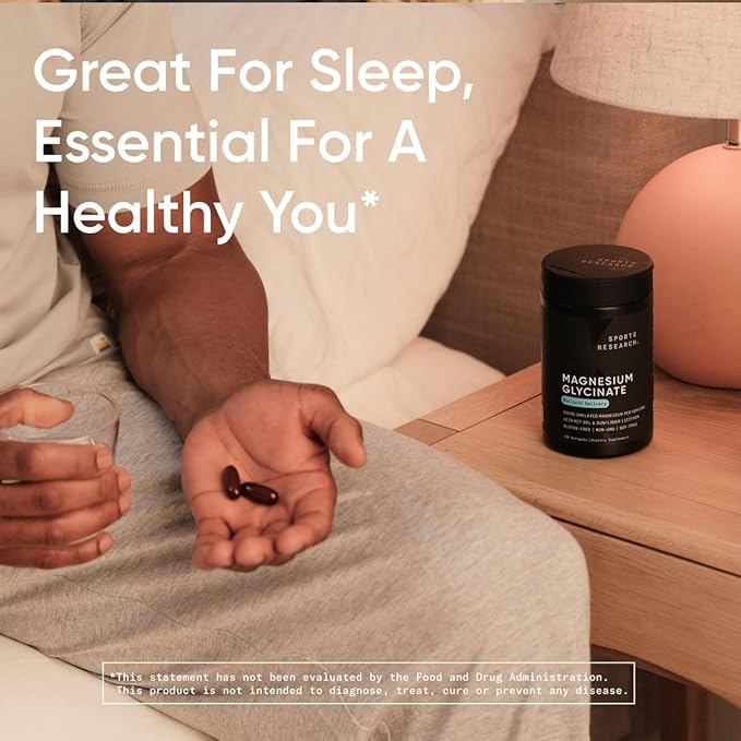 Sports Research® Magnesium Glycinate - Suports Restful Sleep & Enzymatic Processes - 160 mg Chelated Magnesium - Liquid Softgel - 120 Count