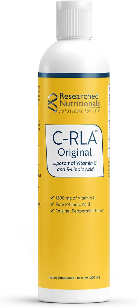 Researched Nutritionals C-RLA - Liposomal Vitamin C with R Lipoic Acid to Support Detox - Vegan & Soy-Free Vitamin C Liquid, Peppermint Flavor (10 Fl Oz)