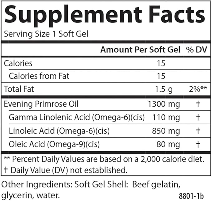 Carlson - Golden Primrose, 1300 mg Evening Primrose Oil, Cold-Pressed, Healthy Skin, Women's Health & Optimal Wellness, 90 Softgels