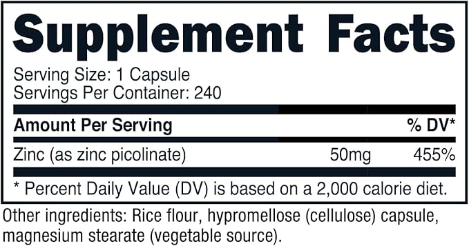 Nutricost Zinc Picolinate 50mg, 240 Vegetarian Capsules - Gluten Free and Non-GMO (240 Caps)