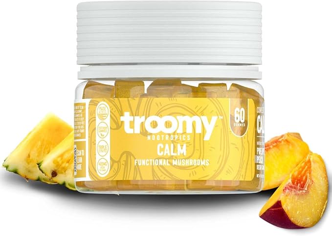 Troomy Reishi Calm Gummies Natural Pineapple Peach Flavor, Gelatin-Free, Gluten-Free, and Vegetarian - 60 Count