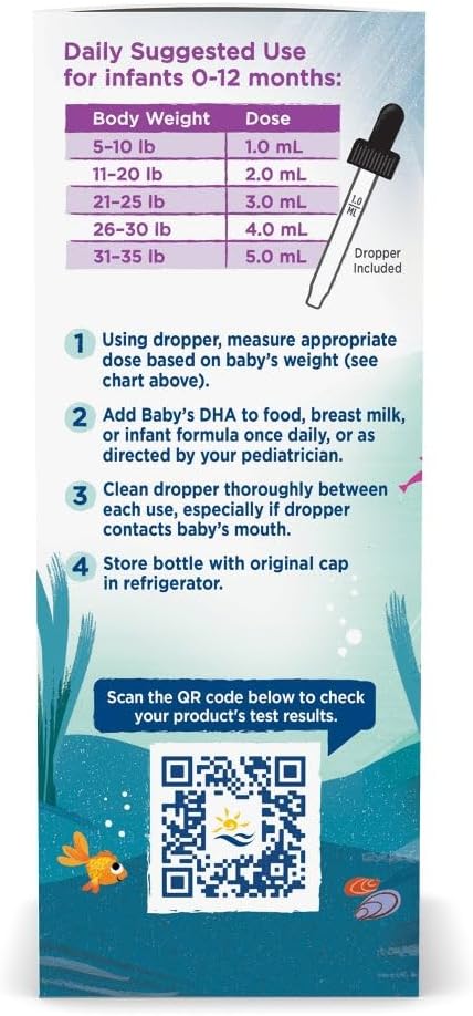 Nordic Naturals Baby’s DHA, Unflavored - 4 oz - 1050 mg Omega-3 + 300 IU Vitamin D3 - Supports Brain, Vision & Nervous System Development in Babies - Non-GMO - Servings May Vary