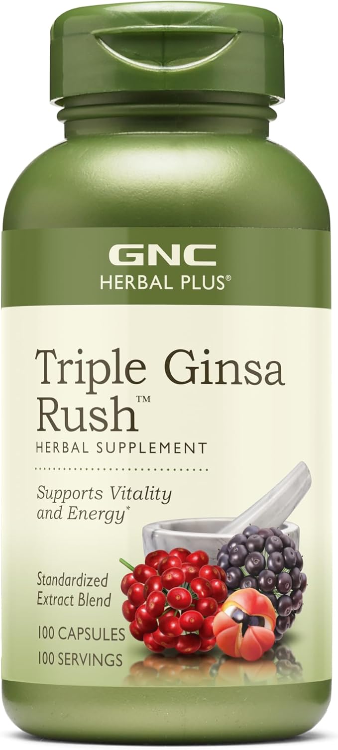 GNC Herbal Plus Triple Ginsa Rush | Supports Vitality and Energy - 100 Capsules