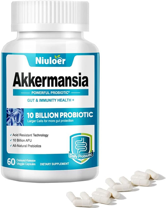 Akkermansia Probiotic, GLP-1 Probiotics for Women & Men - 10 Billion AFUs + Organic Prebiotics, Digestive, Gut, Immune & Overall Health, Enhances Gut Digestive Lining Function(60 Capsules)