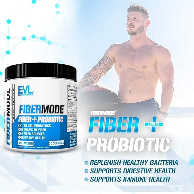 Evlution Nutrition FiberMode - Fiber + Probiotic Powder - Digestive Health & Immune Support - 1bil CFU Probiotics + 5g Fiber - Gluten Free & Vegan - Unflavored - Dietary Supplement - 30 Servings